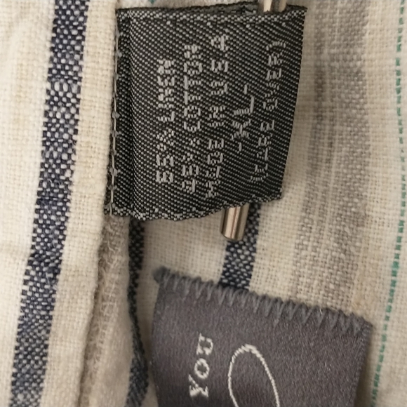 Natural Fiber USA Made XL Shirt Linen Cotton Band Collar Button Front Striped - Picture 6 of 8